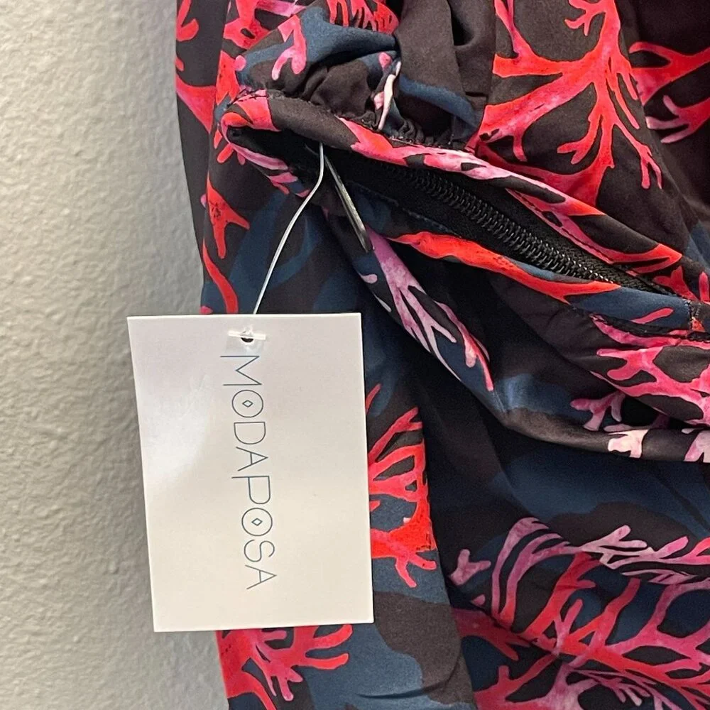 MODAPOSA Large Hobo‎ Bag Coral Print Black Pink Red Lightweight Shoulder Tote